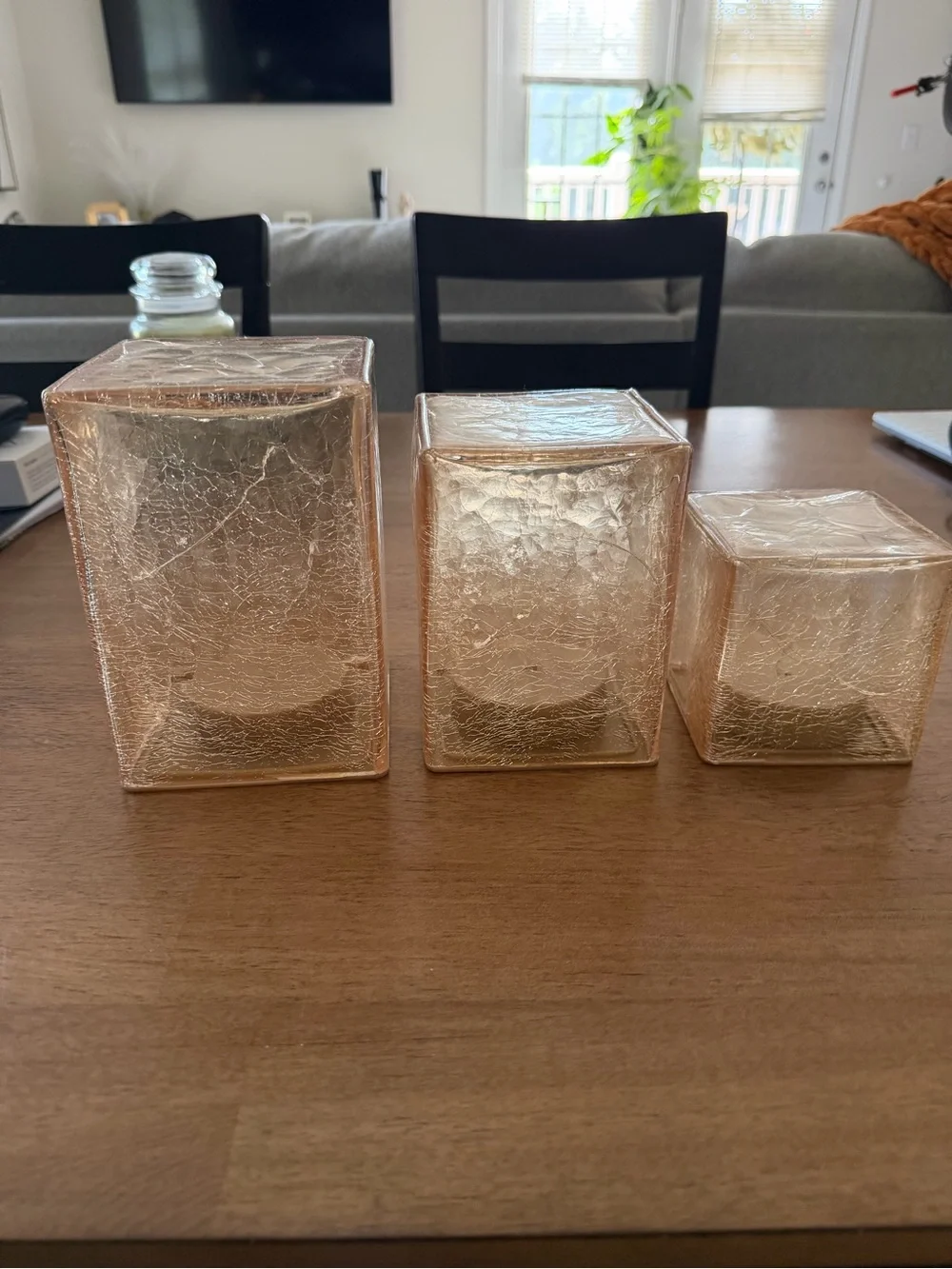 Gold Crackle Glass Cube Candle Holders - Set of 3